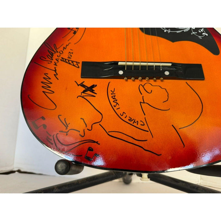 Chris Isaak vintage acoustic guitar signed and hand sketched with proof