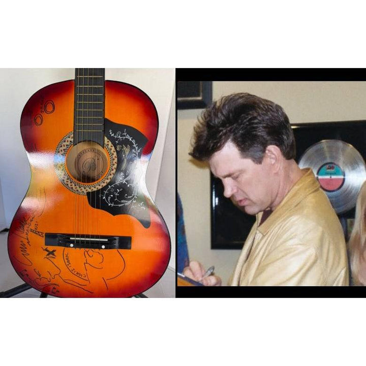 Chris Isaak vintage acoustic guitar signed and hand sketched with proof