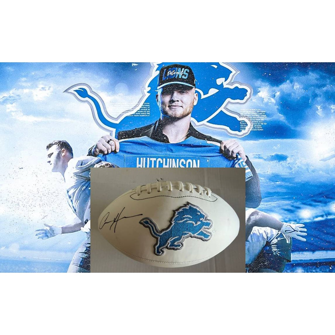 Detroit Lions logo full size football Aidan Hutchinson signed with proof