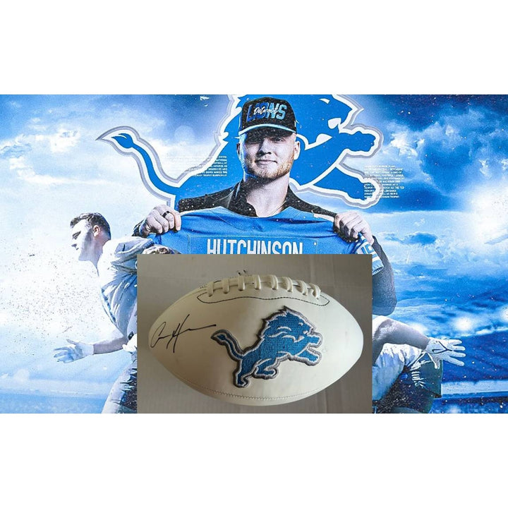 Detroit Lions logo full size football Aidan Hutchinson signed with proof