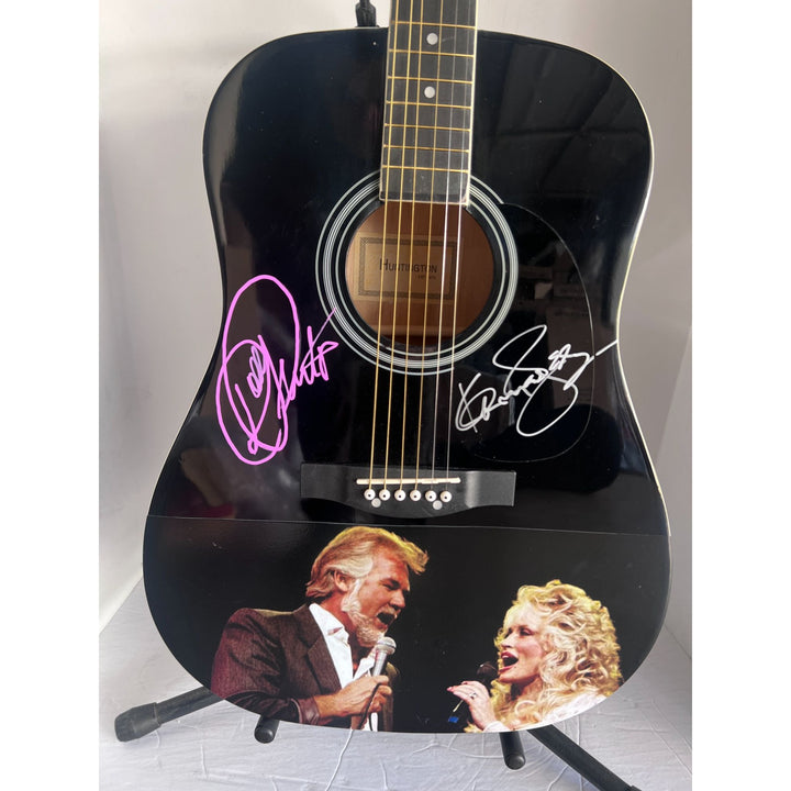 Dolly Parton and Kenny Rogers full size acoustic guitar signed with proof