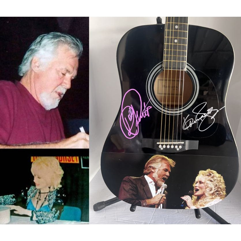 Dolly Parton and Kenny Rogers full size acoustic guitar signed with proof