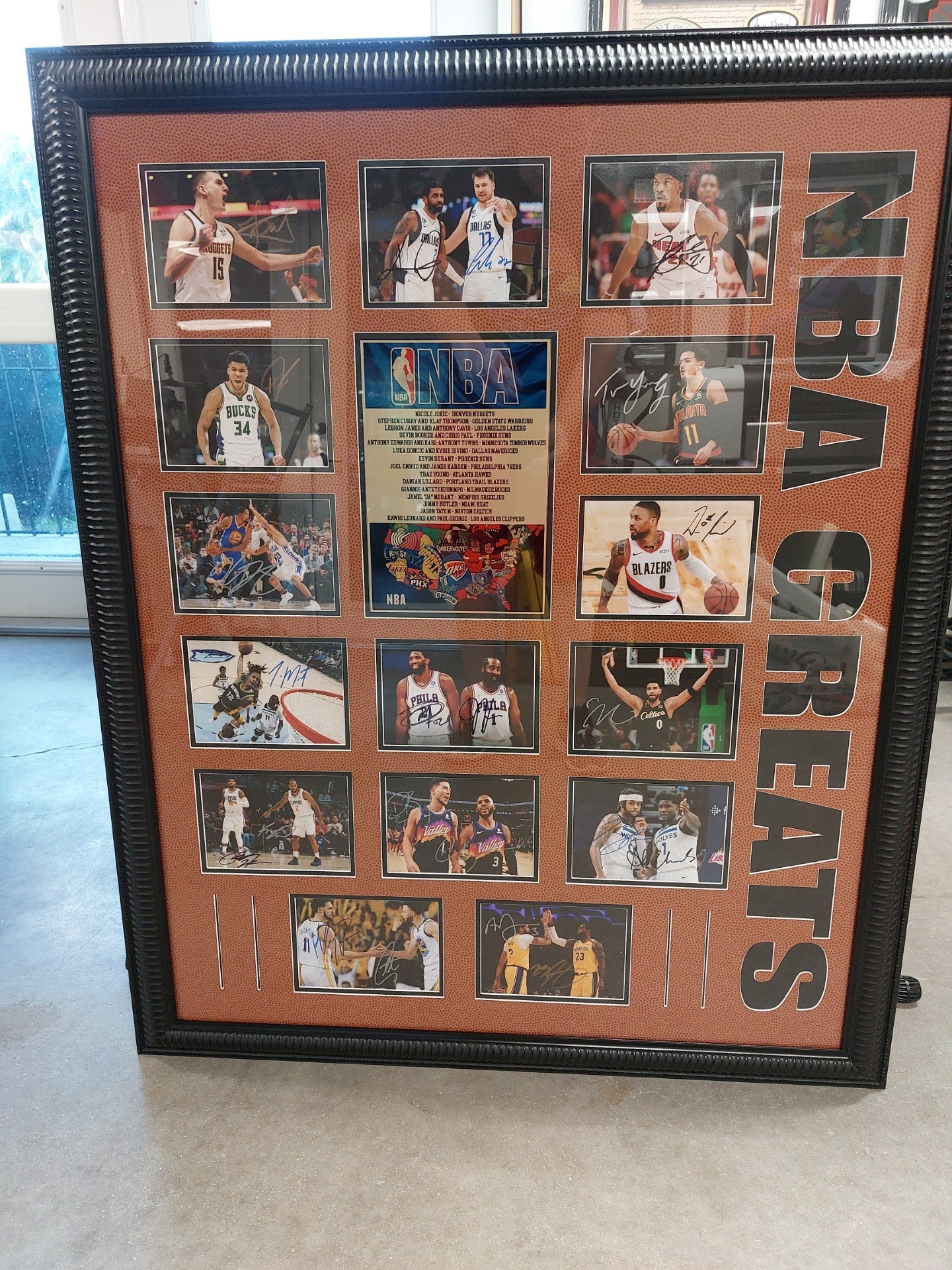 NBA Stars 35x45 inches framed and signed with proof LeBron James, Nikola Jokic, Luka Doncic, Joel Embiid