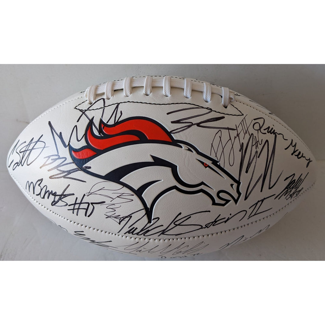 Denver Broncos 2025 team signed full size logo football with proof