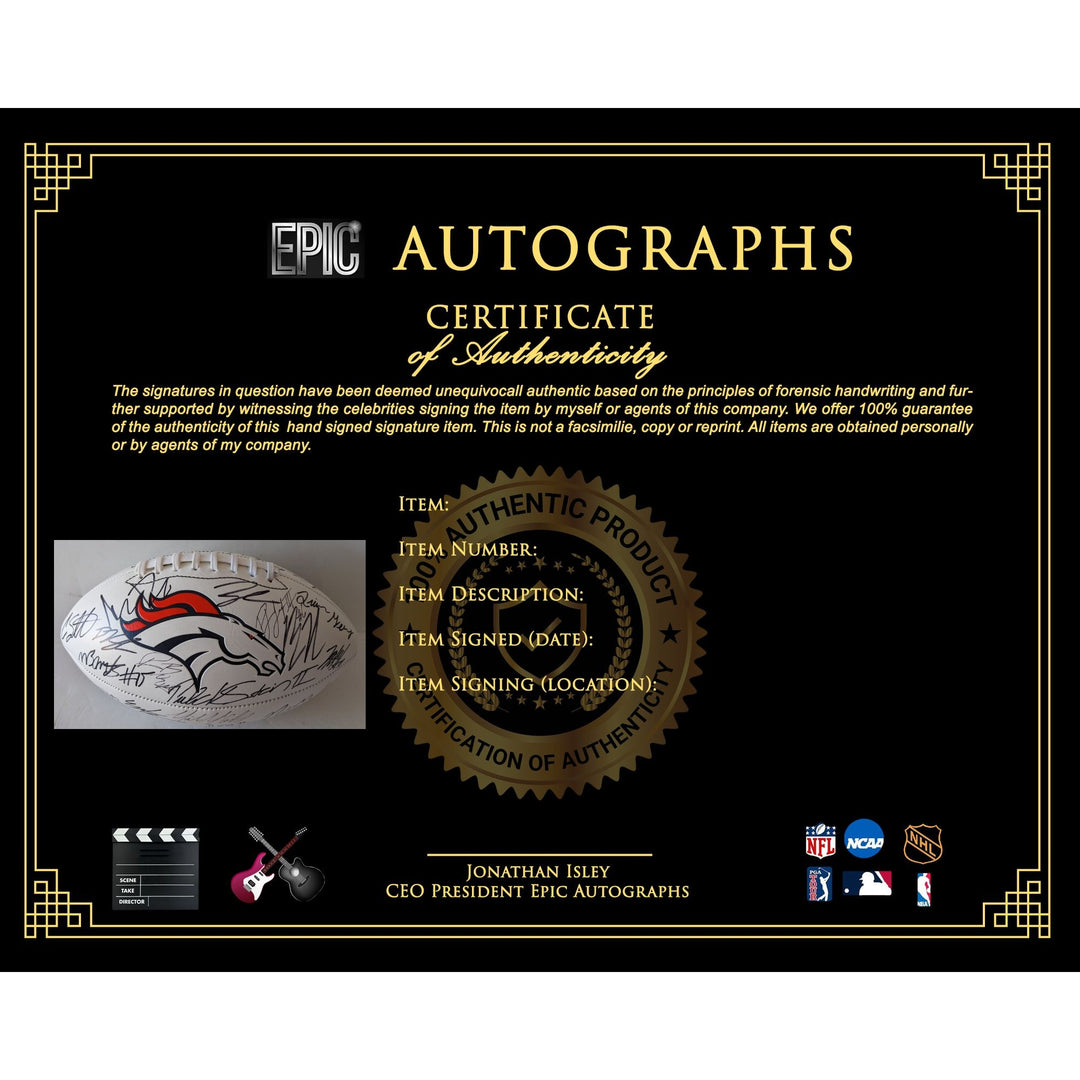 Denver Broncos 2025 team signed full size logo football with proof