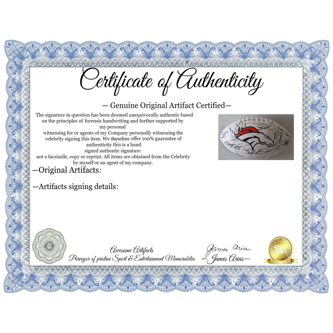 Denver Broncos 2025 team signed full size logo football with proof