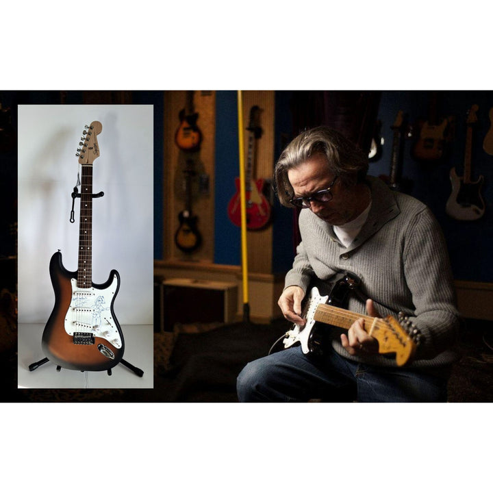 Eric Clapton incredible self sketch & beautiful signature, Fender Stratocaster electric guitar signed with proof