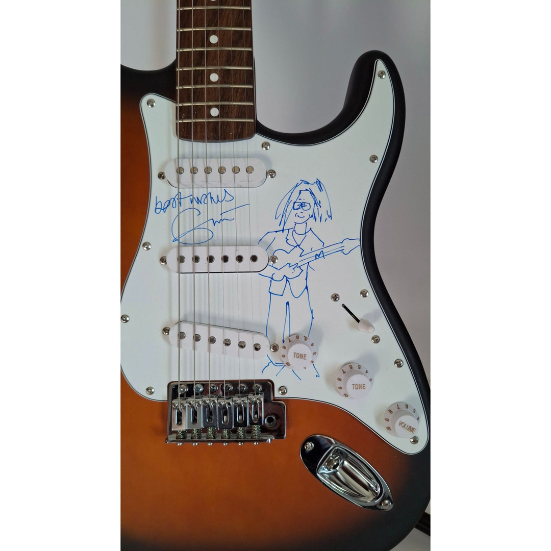 Eric Clapton incredible self sketch & beautiful signature, Fender Stratocaster electric guitar signed with proof