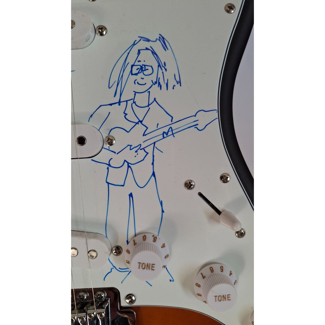 Eric Clapton incredible self sketch & beautiful signature, Fender Stratocaster electric guitar signed with proof