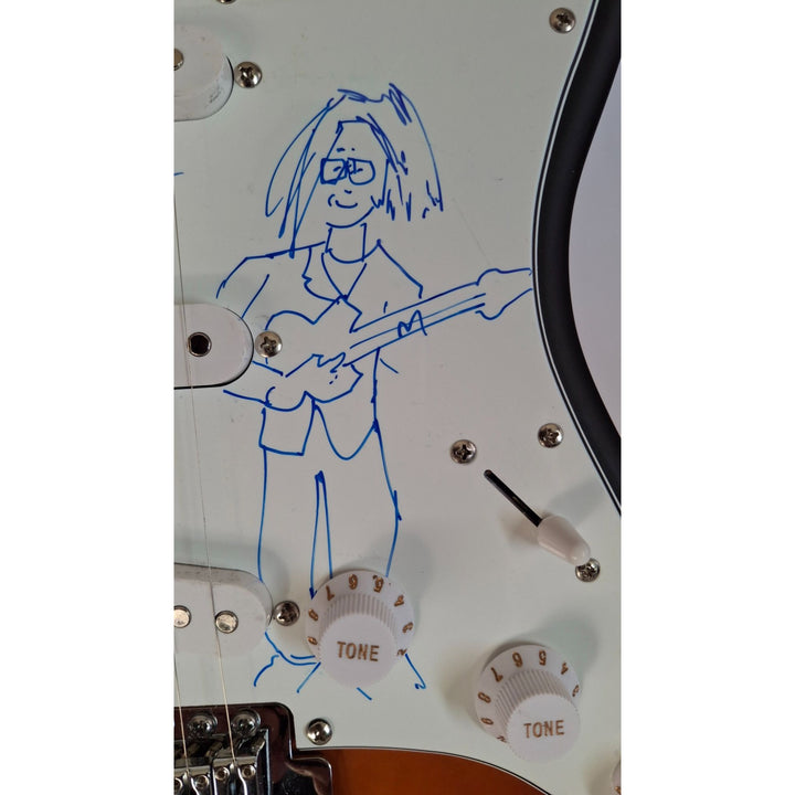 Eric Clapton incredible self sketch & beautiful signature, Fender Stratocaster electric guitar signed with proof