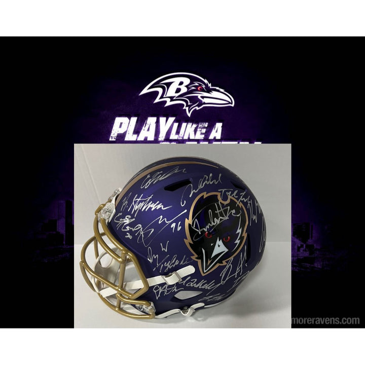 Lamar Jackson Derrick Henry Baltimore Ravens 2024 team signed Riddell full size deluxe helmet 40 sigs signed with photo proof