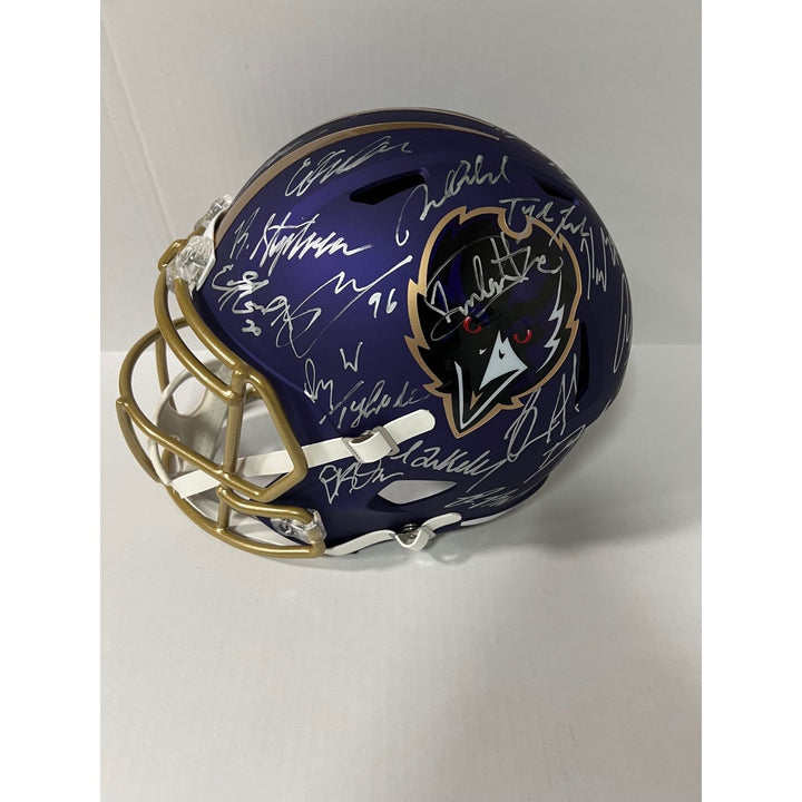 Lamar Jackson Derrick Henry Baltimore Ravens 2024 team signed Riddell full size deluxe helmet 40 sigs signed with photo proof