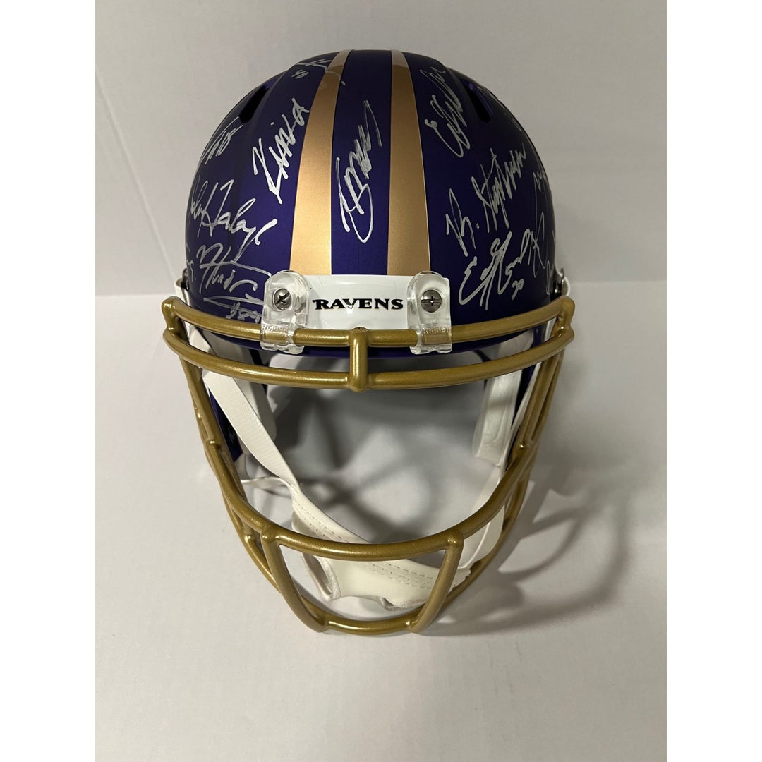 Lamar Jackson Derrick Henry Baltimore Ravens 2024 team signed Riddell full size deluxe helmet 40 sigs signed with photo proof