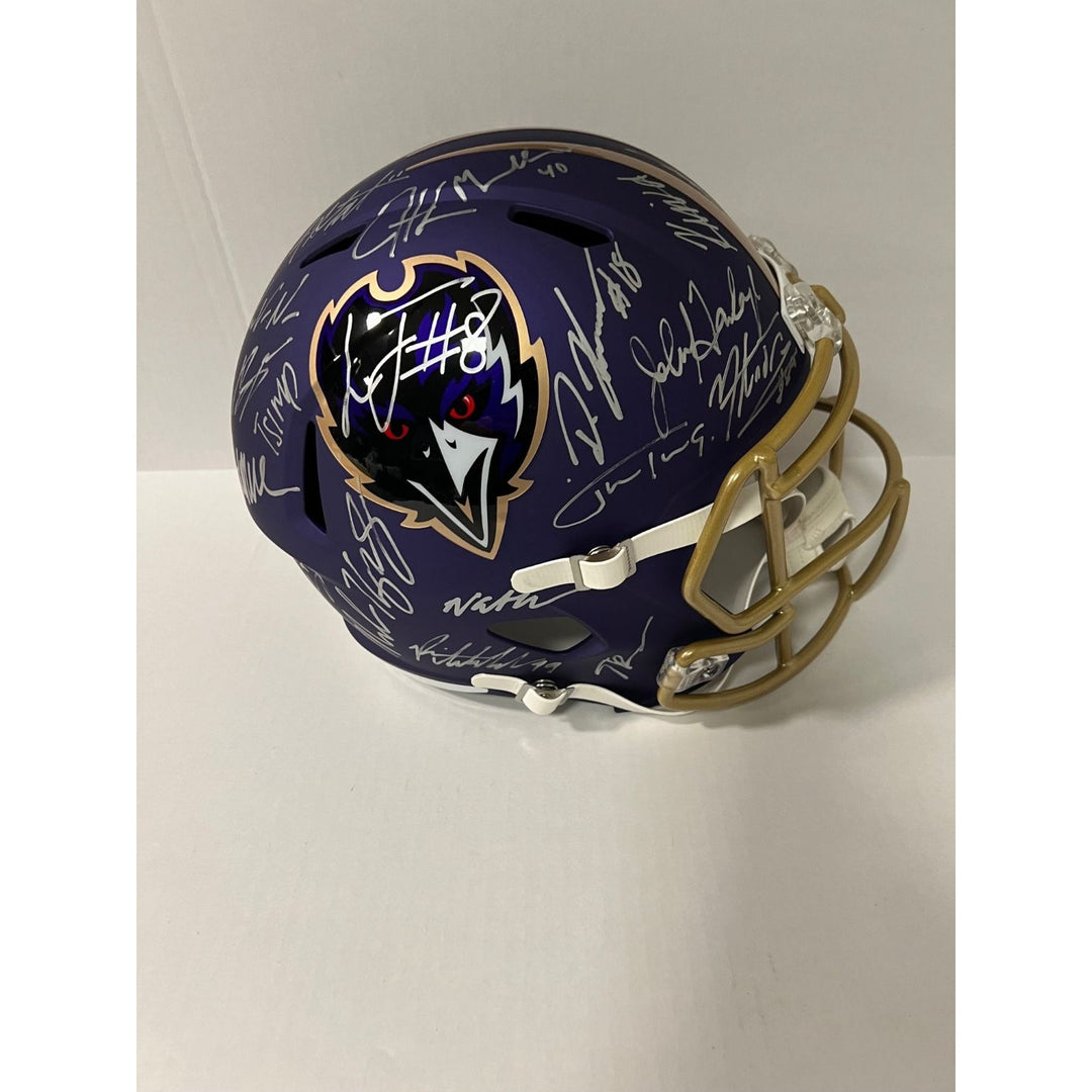 Lamar Jackson Derrick Henry Baltimore Ravens 2024 team signed Riddell full size deluxe helmet 40 sigs signed with photo proof