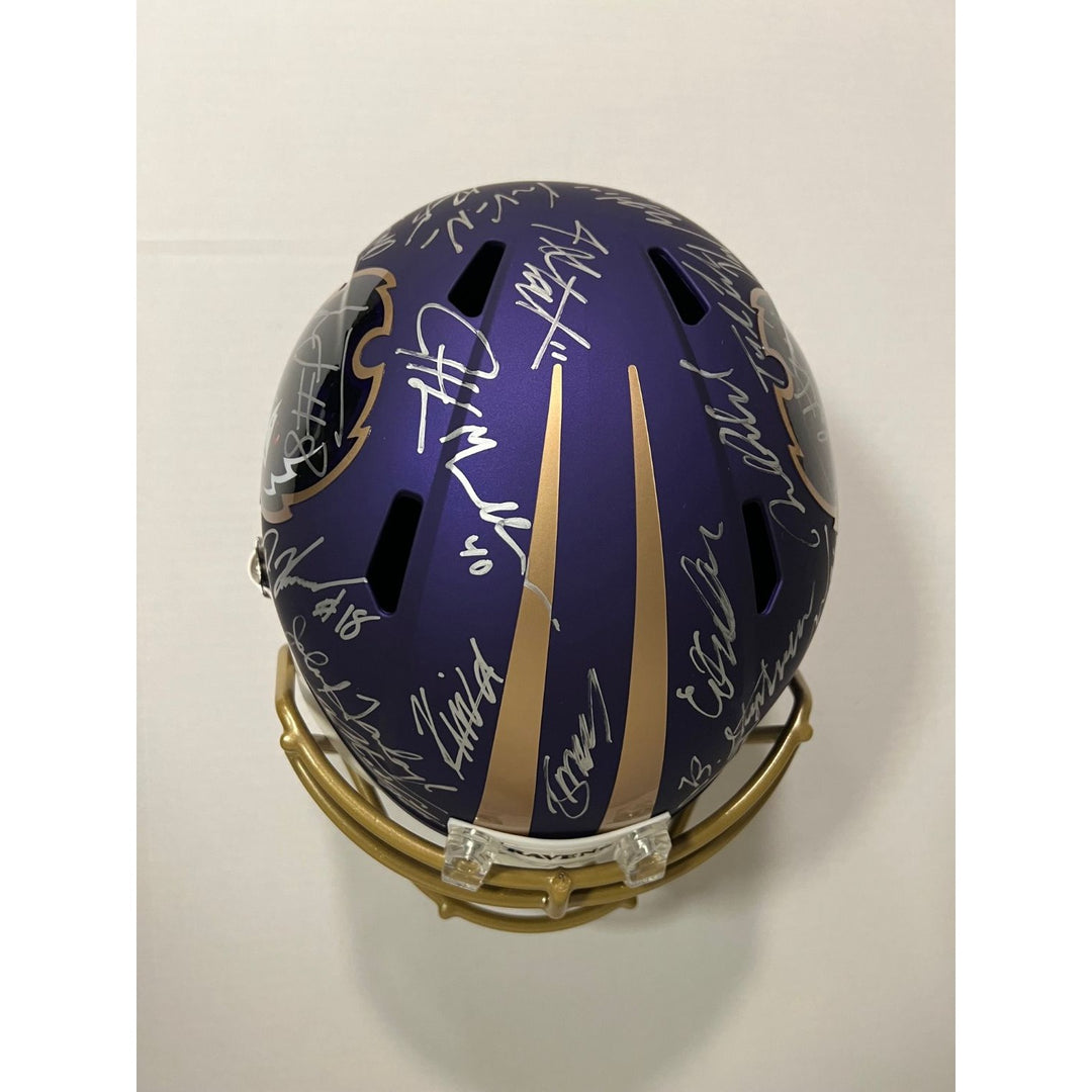 Lamar Jackson Derrick Henry Baltimore Ravens 2024 team signed Riddell full size deluxe helmet 40 sigs signed with photo proof