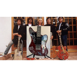 George Harrison Tom Petty Roy Orbison Bob Dylan Jeff Lynne the Traveling Wilburys vintage electric guitar sign with proof