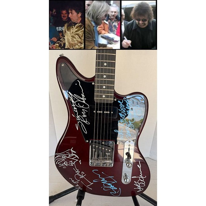 George Harrison Tom Petty Roy Orbison Bob Dylan Jeff Lynne the Traveling Wilburys vintage electric guitar sign with proof.