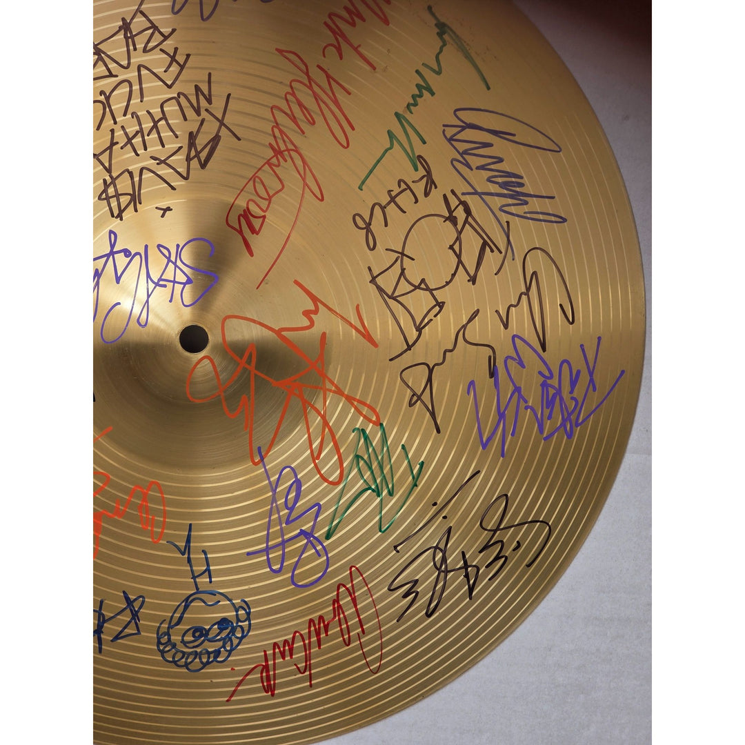 Legendary drummers Ringo Starr Neil Peart Ginger Baker Phil Collins 16-in Cymbal signed with proof.