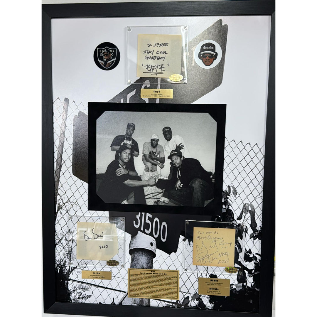 NWA, Eric "EAZY-E" Wright, Dr Dre,Ice Cube, signed, autograph, book page with proof & museum quality frame.