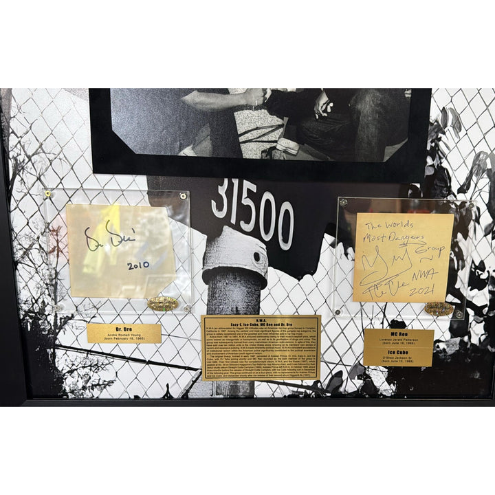NWA, Eric "EAZY-E" Wright, Dr Dre,Ice Cube, signed, autograph, book page with proof & museum quality frame.