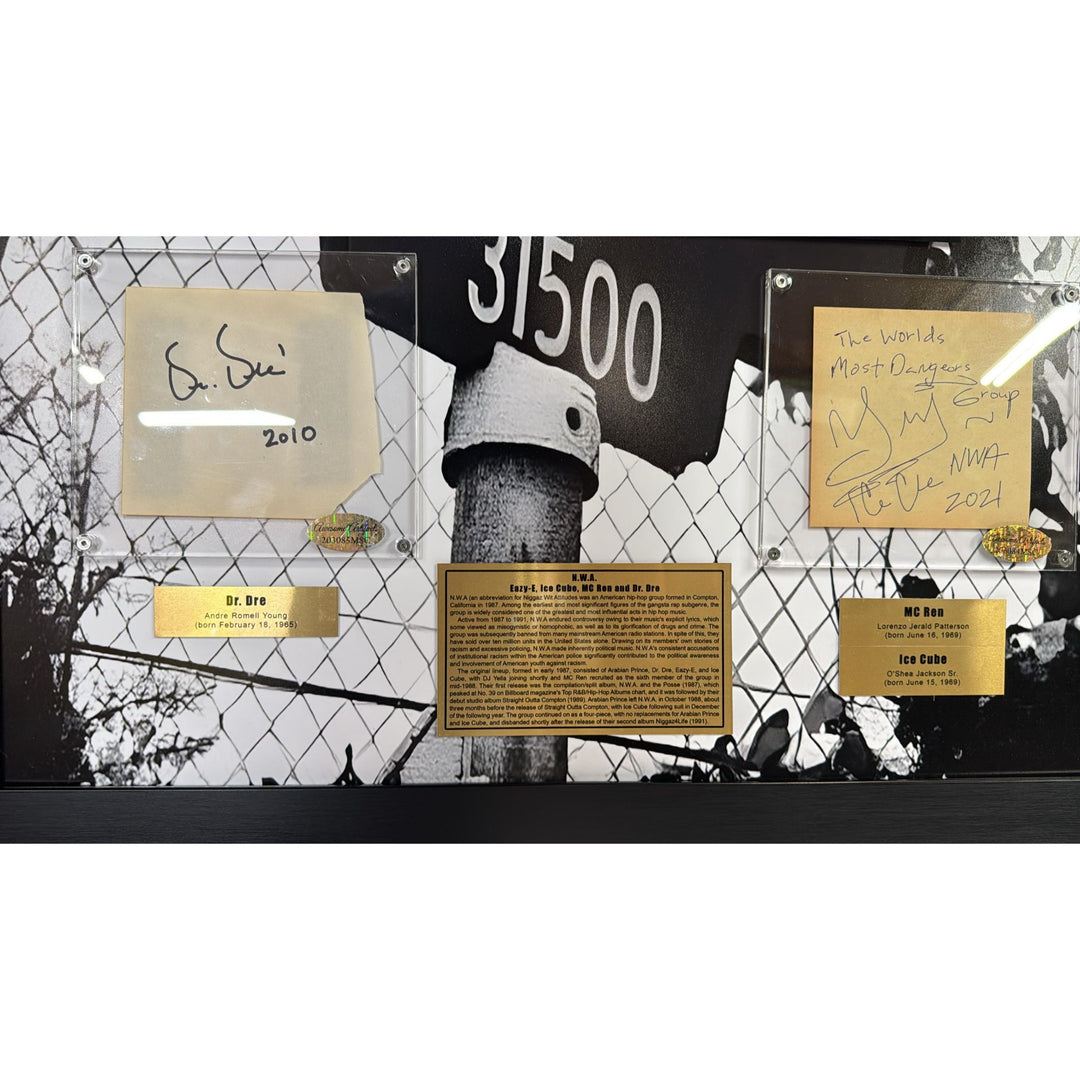 NWA, Eric "EAZY-E" Wright, Dr Dre,Ice Cube, signed, autograph, book page with proof & museum quality frame.