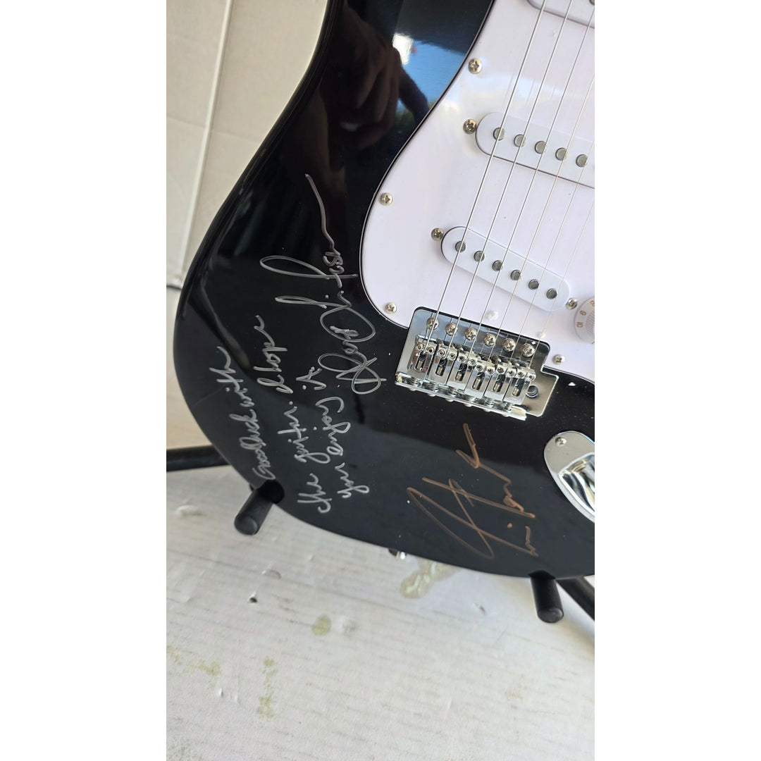 Geddy Lee Alex Lifeson Neil Peart Rush Stratocaster electric guitar signed with proof.