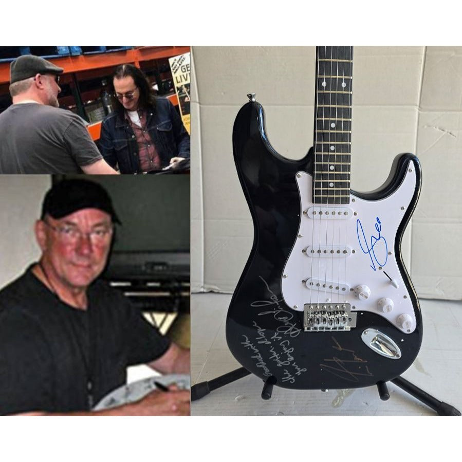 Geddy Lee Alex Lifeson Neil Peart Rush Stratocaster electric guitar signed with proof.