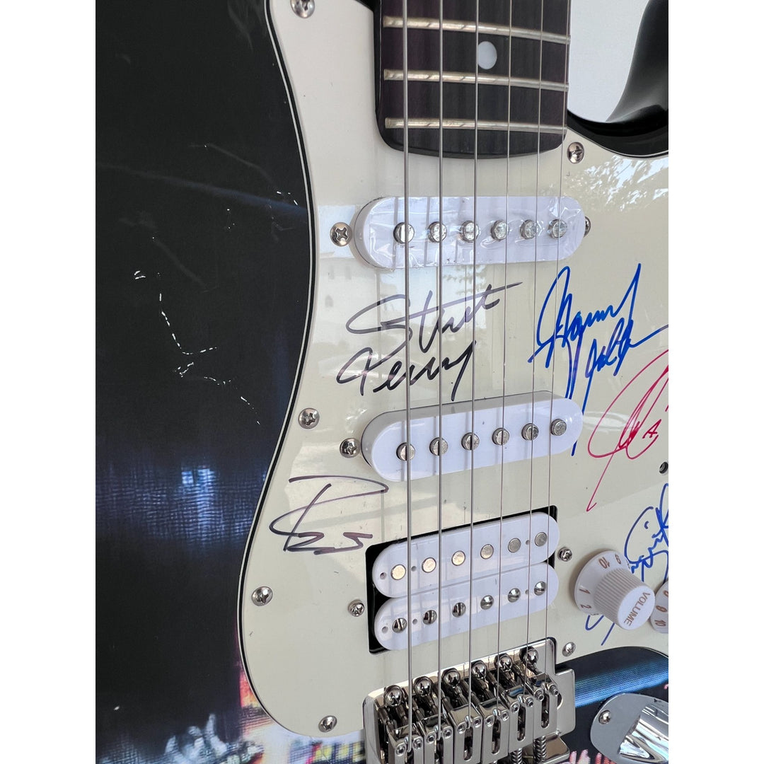 Neal Schon,  Ross Valory,  Jonathan Cain, Greg Rowley Steve Perry Journey band signed electric guitar with proof.