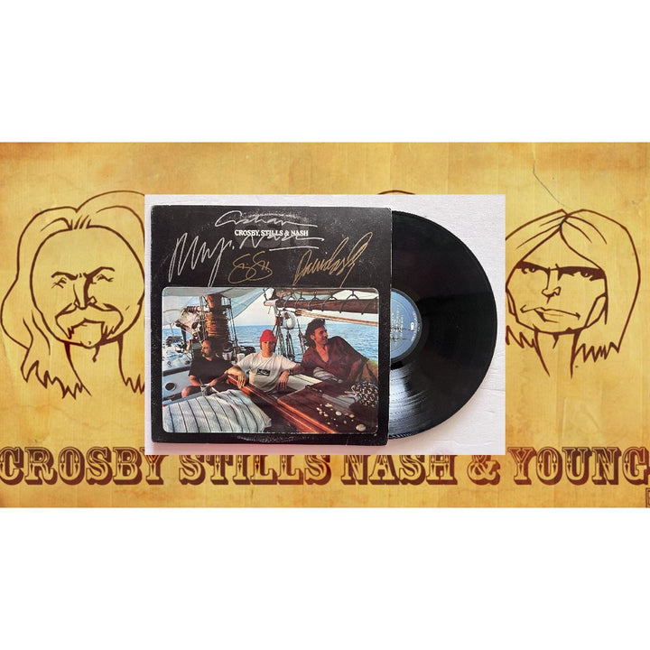 Crosby Stills & Nash and Young, LP signed with proof