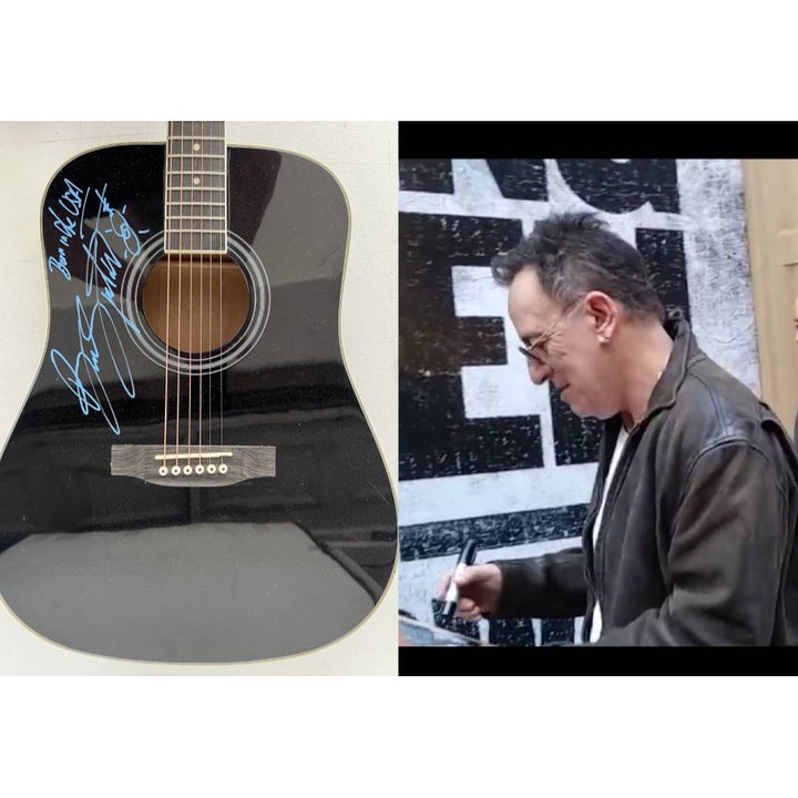 Bruce Springsteen full size black acoustic guitar signed with proof.