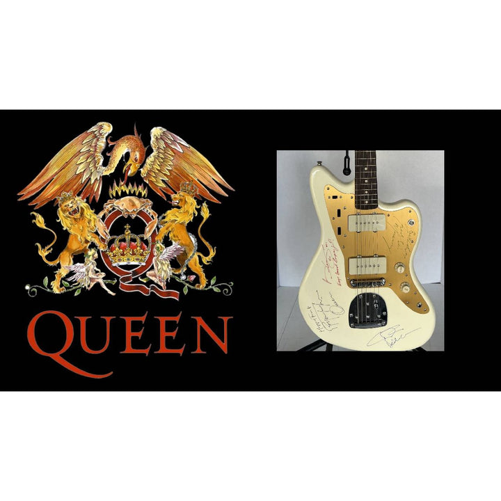 Freddie Mercury Roger Taylor Brian May John Deacon Fender Queen Melody Maker electric guitar signed with proof
