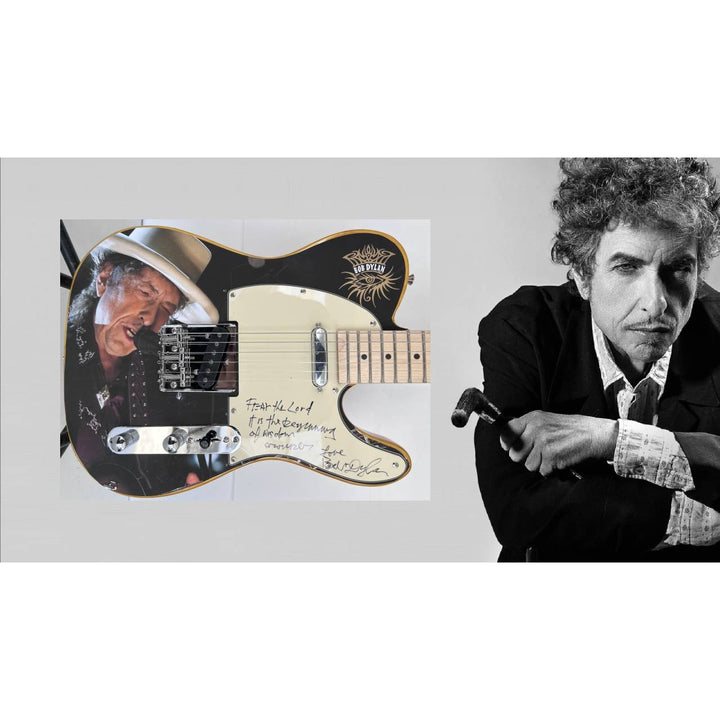 Bob Dylan signed with inscription   one of a kind full size electric guitar signed with proof.