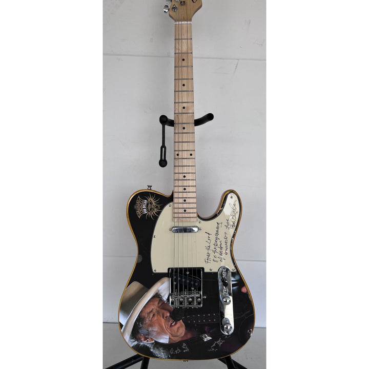 Bob Dylan signed with inscription   one of a kind full size electric guitar signed with proof.