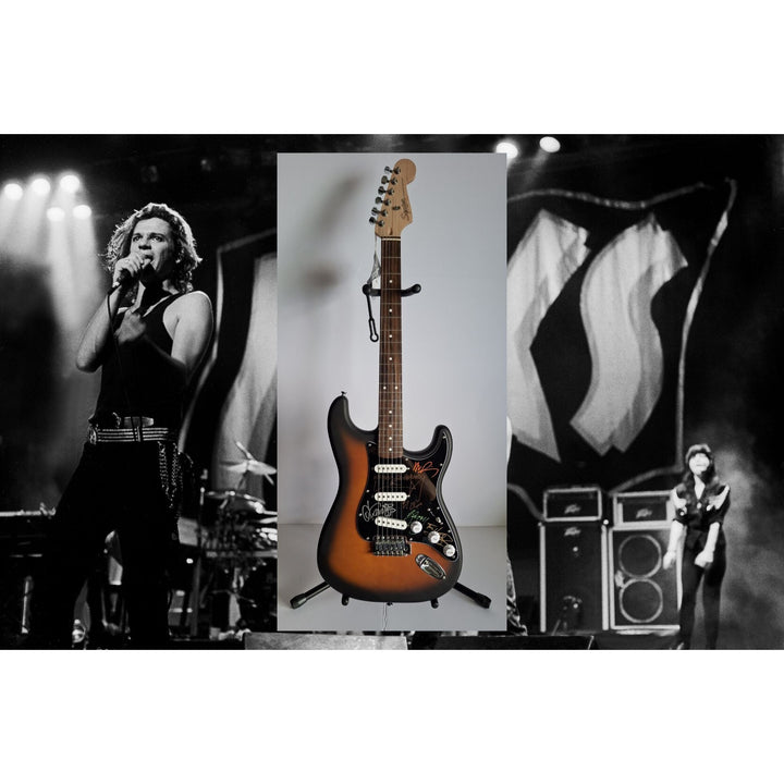 Michael Hutchence, Garry Gary Beers,  Jon, Andrew, Tim Farriss, INXS, Fender Stratocaster electric guitar signed with proof