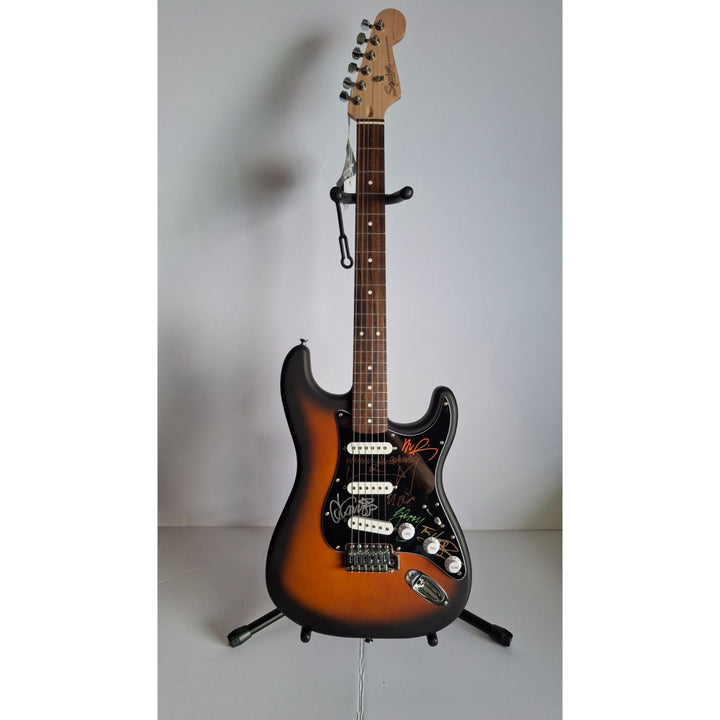 Michael Hutchence, Garry Gary Beers,  Jon, Andrew, Tim Farriss, INXS, Fender Stratocaster electric guitar signed with proof