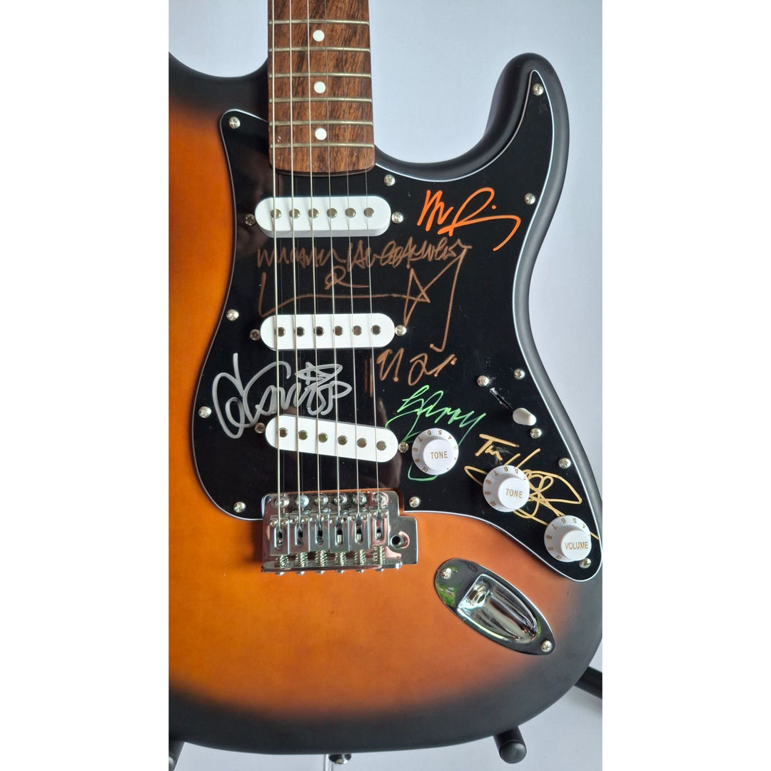 Michael Hutchence, Garry Gary Beers,  Jon, Andrew, Tim Farriss, INXS, Fender Stratocaster electric guitar signed with proof