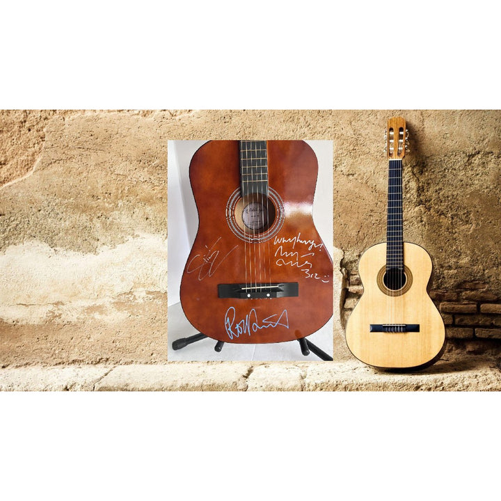 Sting Gordon Sumner, Bryan Adams and Rod Stewart 38" full size acoustic guitar signed with proof