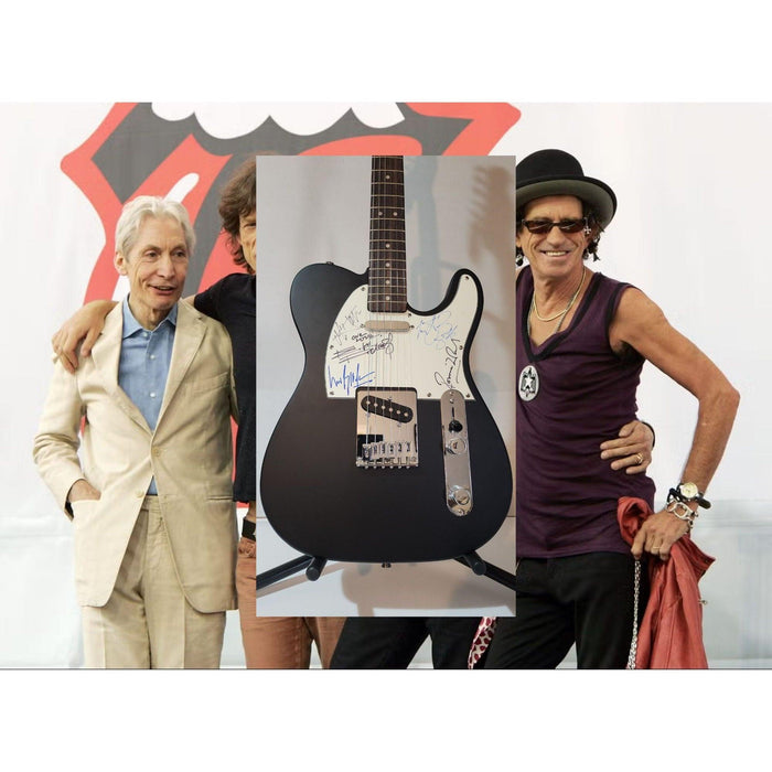 Rolling Stones Mick Jagger, Keith Richards, Bill Wyman, Charlie Watts & Ronnie Wood authentic Fender telecaster electric guitar signed
