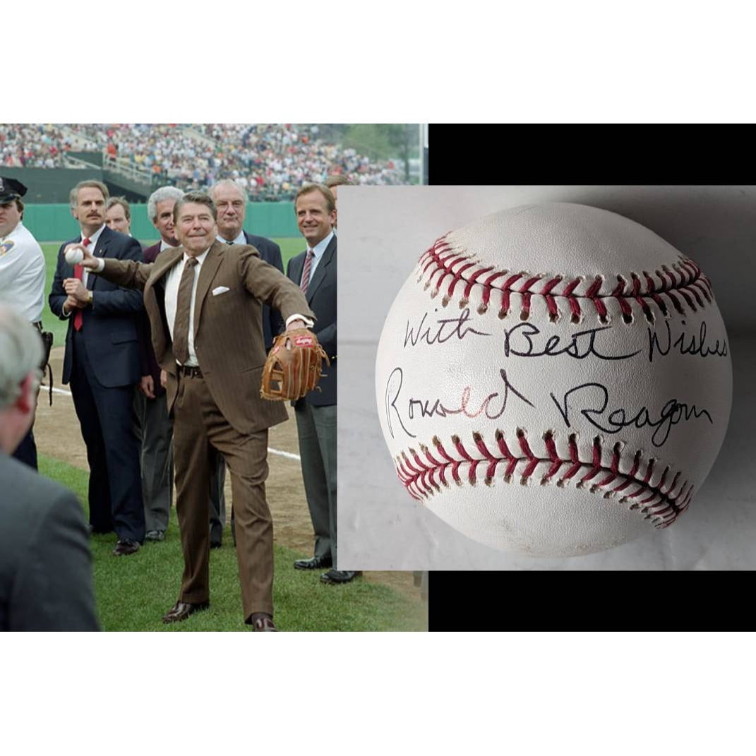 Ronald Wilson Reagan (40) US President Rawlings official MLB baseball signed with proof and free display case.