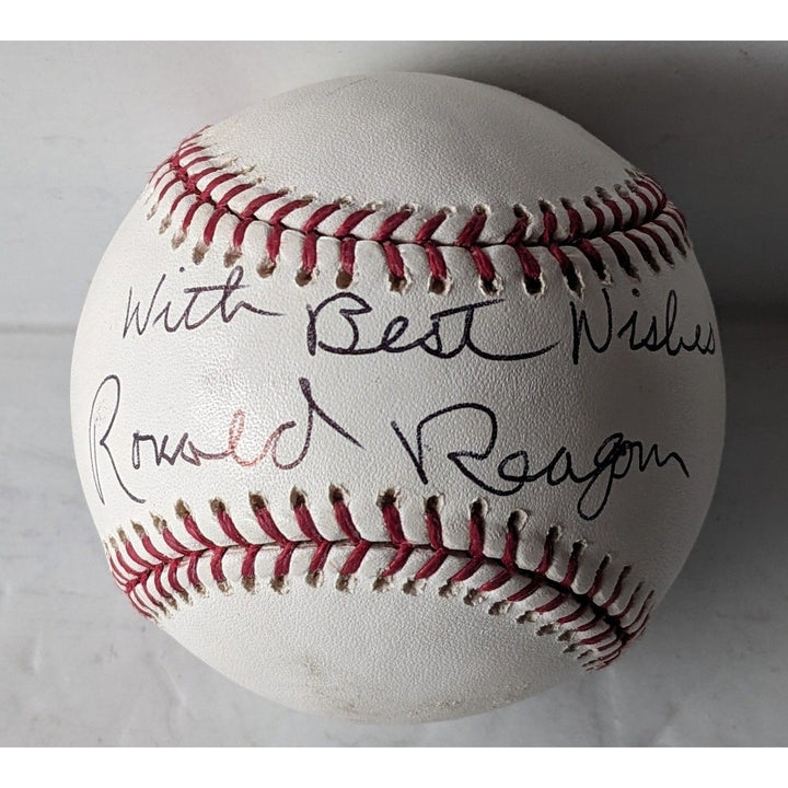 Ronald Wilson Reagan (40) US President Rawlings official MLB baseball signed with proof and free display case.