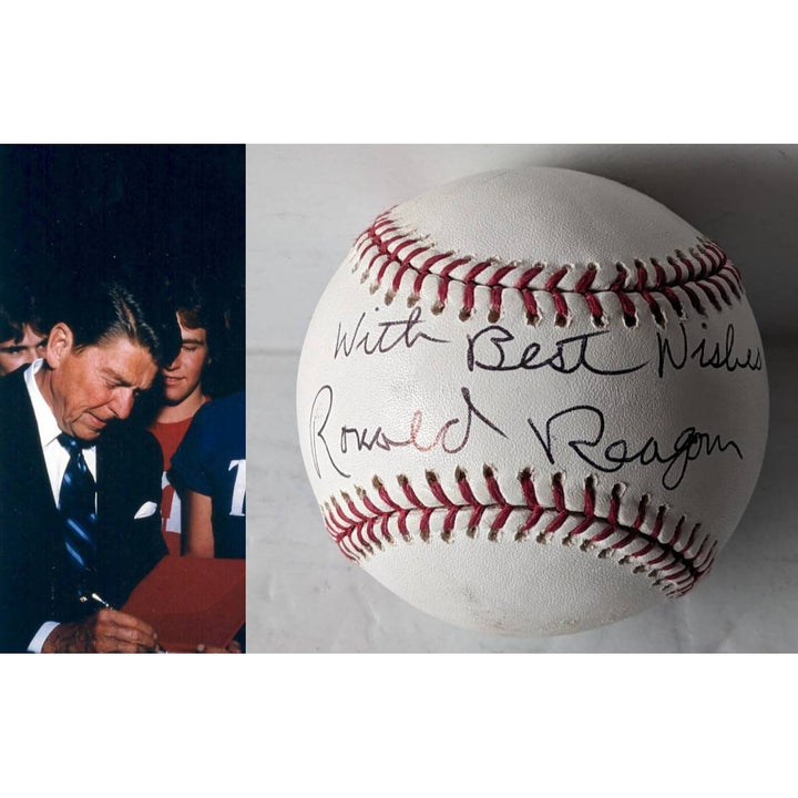 Ronald Wilson Reagan (40) US President Rawlings official MLB baseball signed with proof and free display case.