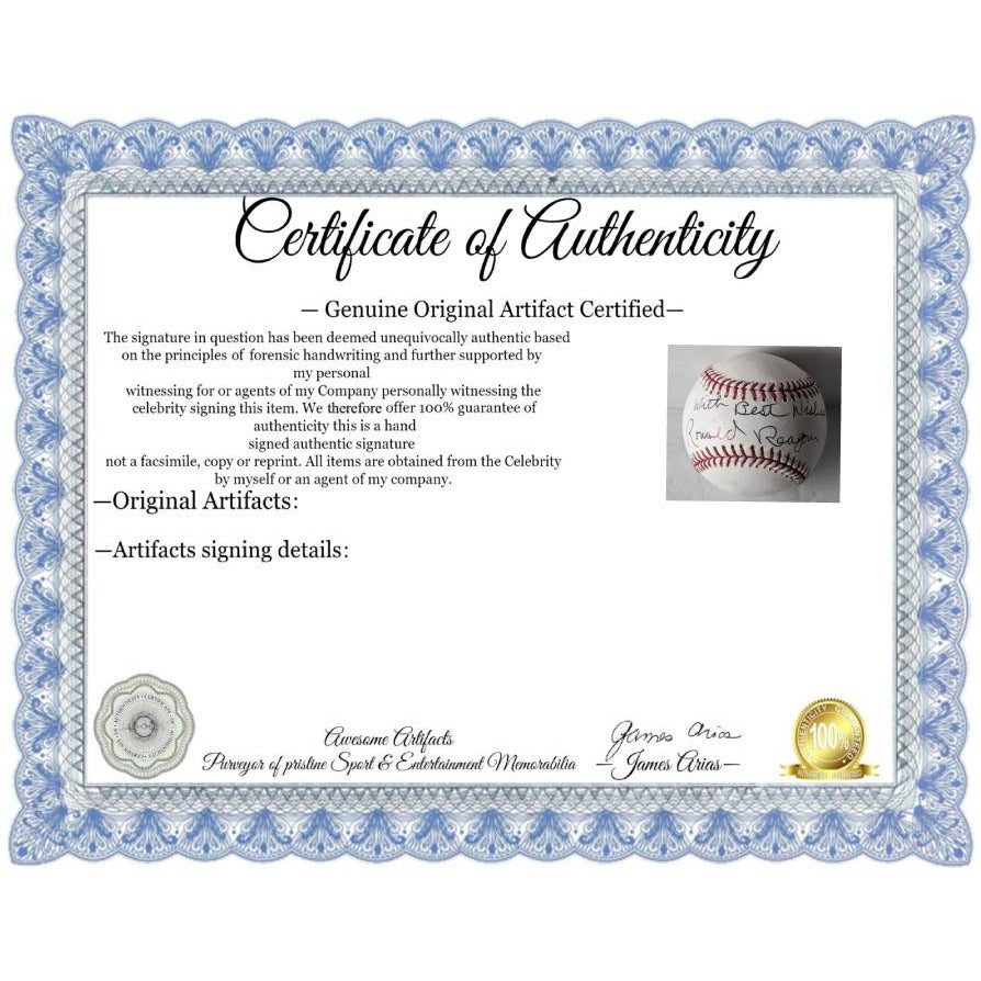 Ronald Wilson Reagan (40) US President Rawlings official MLB baseball signed with proof and free display case.