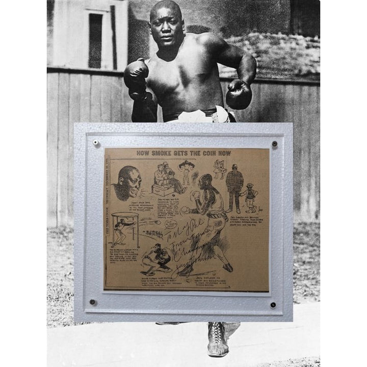 Jack Johnson legendary Heavy Weight Champion original vintage newspaper signed