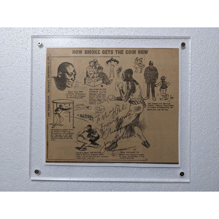 Jack Johnson legendary Heavy Weight Champion original vintage newspaper signed