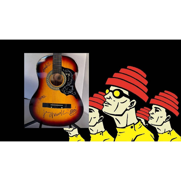 Devo Bob Mothersbaugh, Mark Mothersbaugh, Bob Casale and Gerald Casale vintage acoustic guitar signed