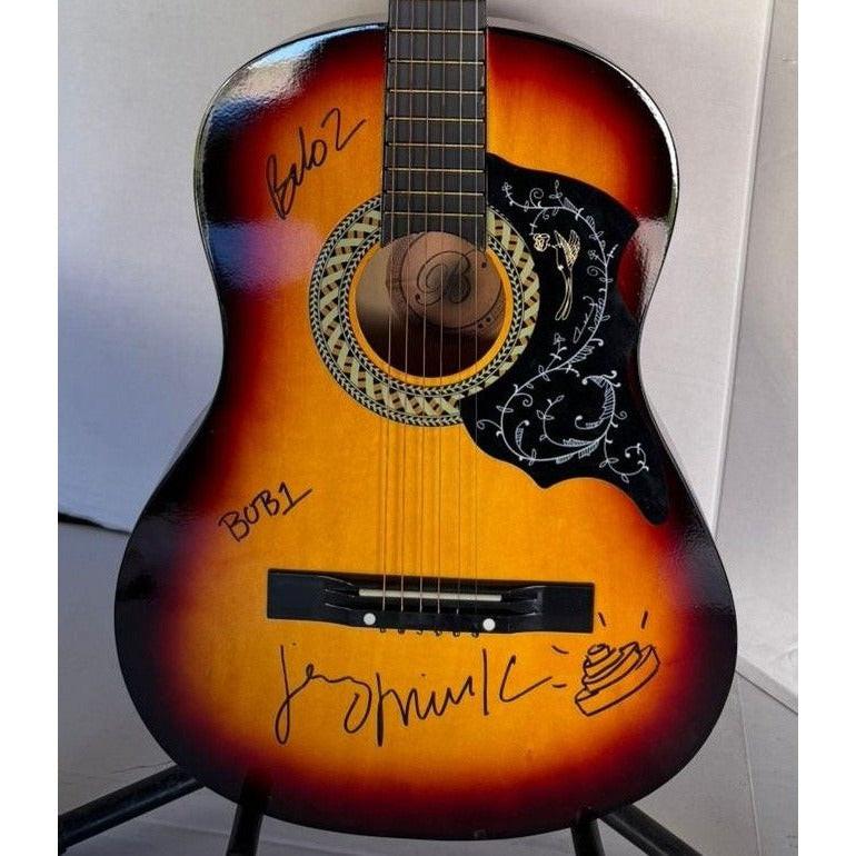 Devo Bob Mothersbaugh, Mark Mothersbaugh, Bob Casale and Gerald Casale vintage acoustic guitar signed