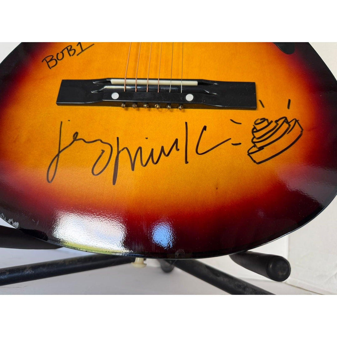 Devo Bob Mothersbaugh, Mark Mothersbaugh, Bob Casale and Gerald Casale vintage acoustic guitar signed
