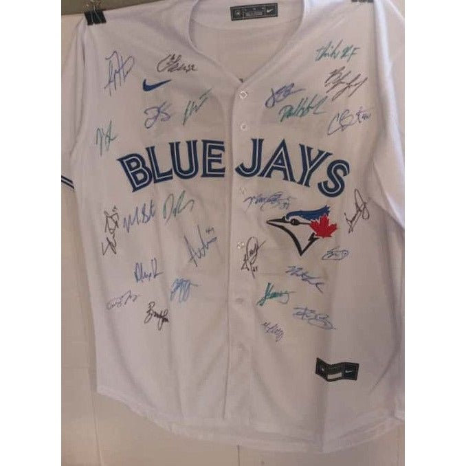 Toronto Blue Jays 2024 American League champs team signed MLB game model jersey signed with proof