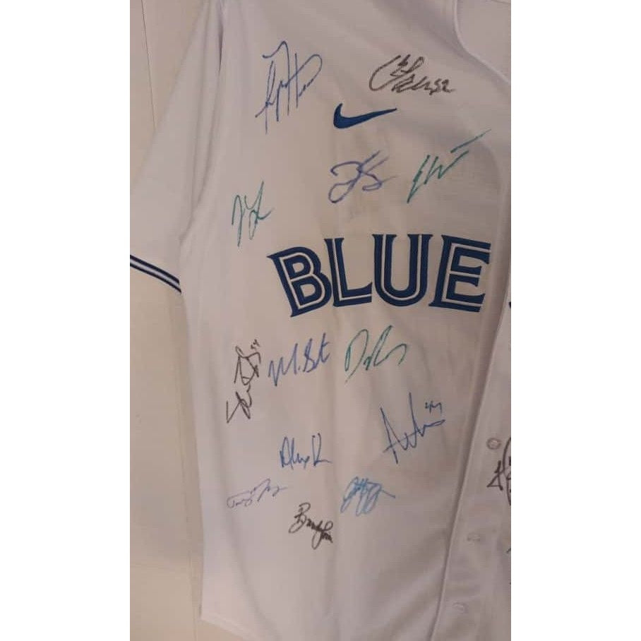 Toronto Blue Jays 2024 American League champs team signed MLB game model jersey signed with proof