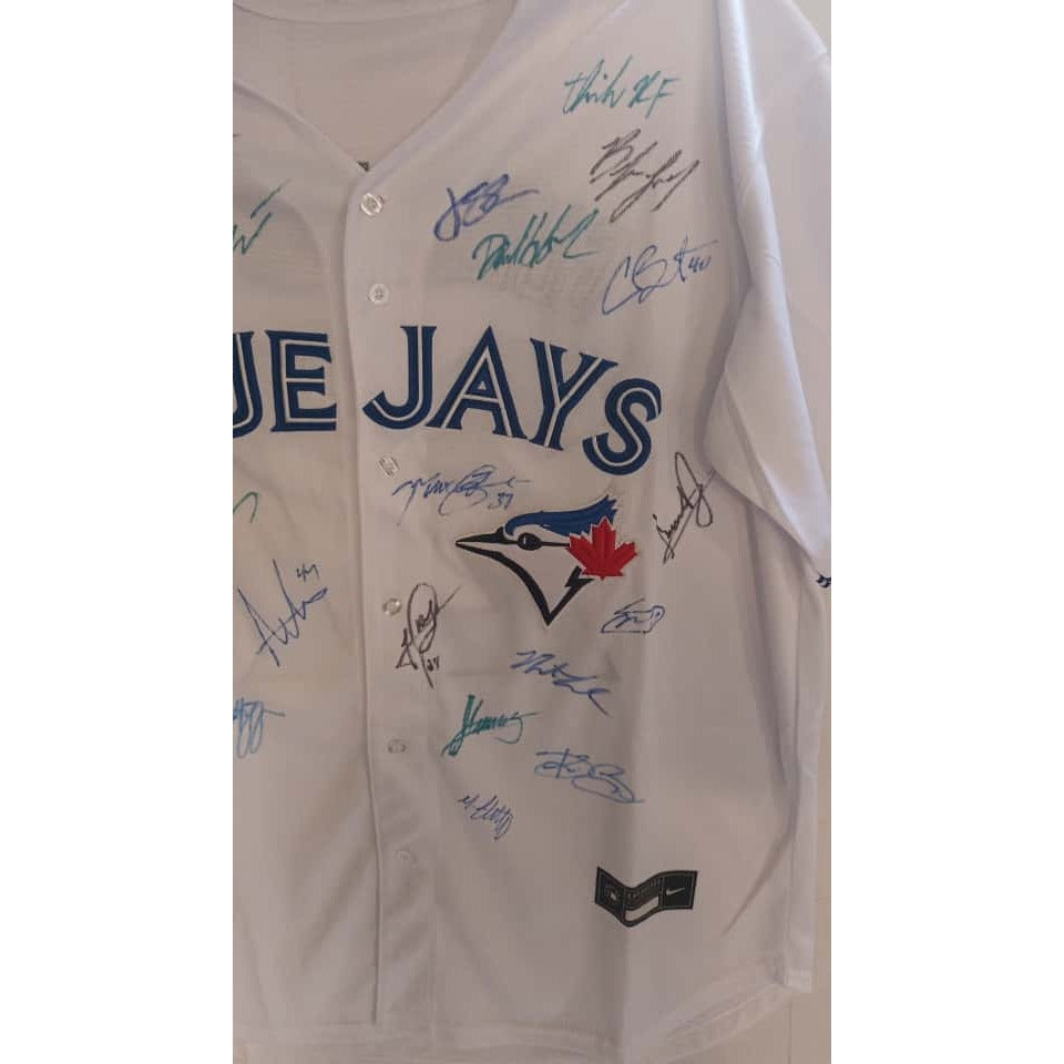Toronto Blue Jays 2024 American League champs team signed MLB game model jersey signed with proof